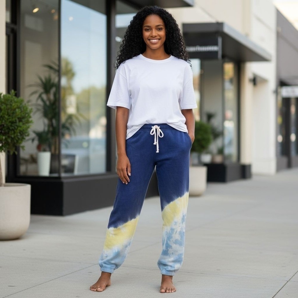 Electric & Rose Tie Dye Sweatpants Navy Blue Yellow Cloud Joggers Venice CA M